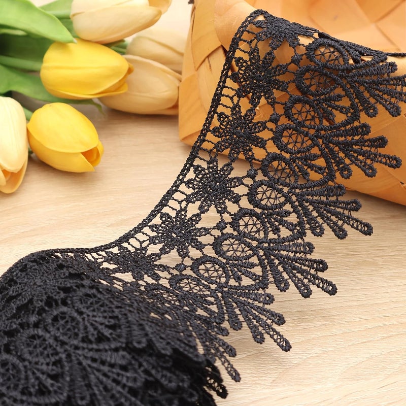 GXTIZAS Black Lace Trim 5 Yards Wide Venise Lace Ribbon Embroidered Edge Trim for Sewing Crafts Pillow Case - Image 3